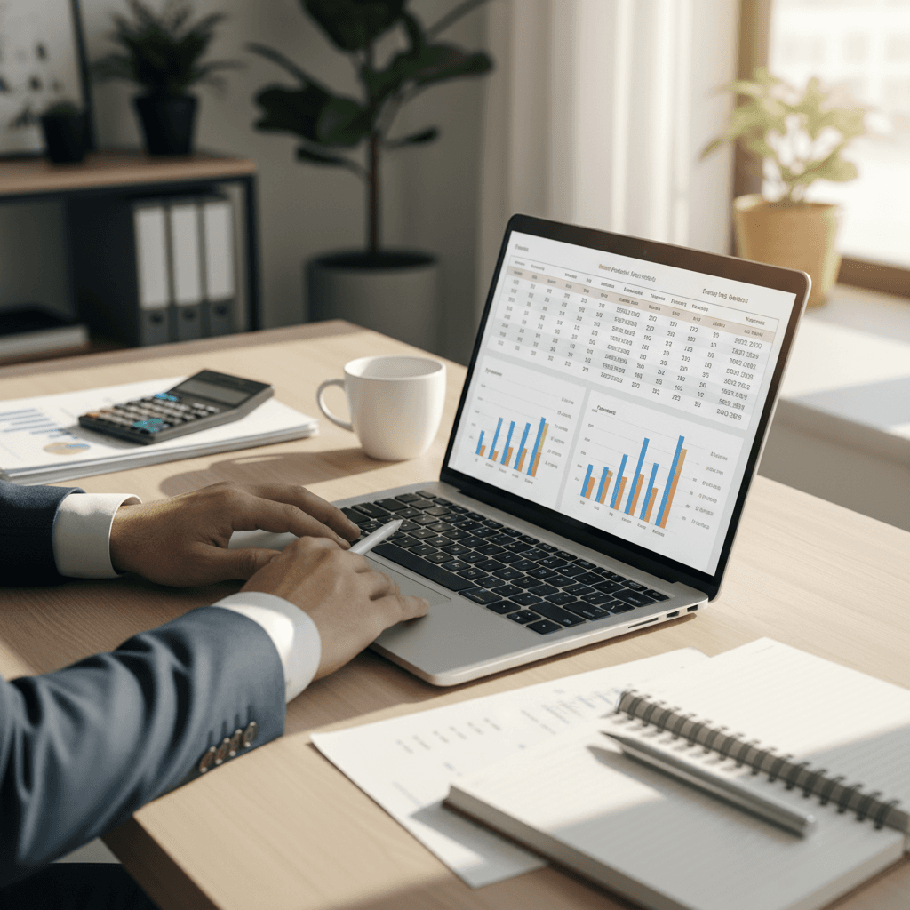 Business owner analyzing cost reduction strategies on financial spreadsheet