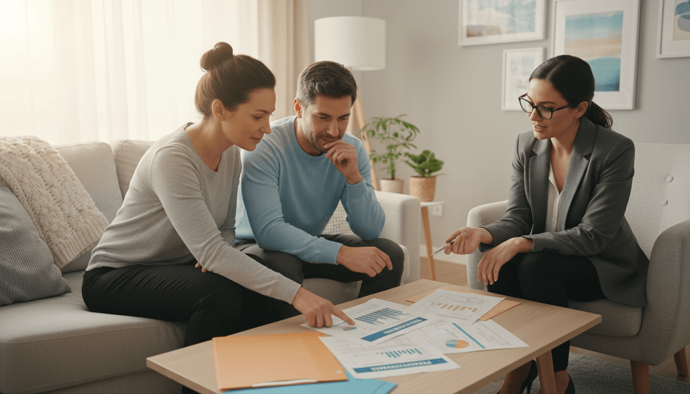 Financial advisor helping a couple understand their savings and debt strategy
