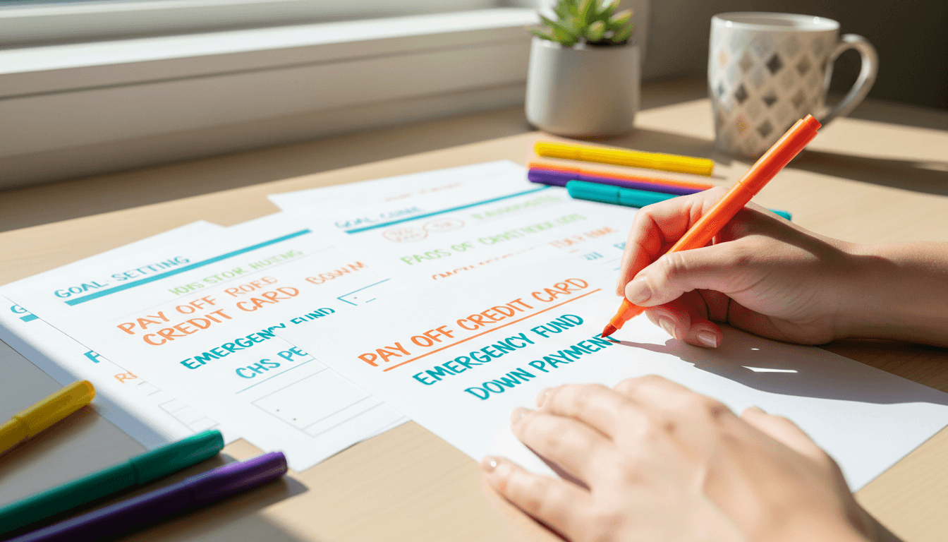 Savings goal worksheet showing financial milestones and target dates